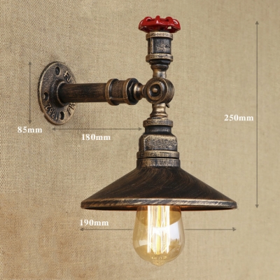 Retro Loft Valve Accent Saucer Shade Iron Pipe Wall Sconce in 9.84 Inches High