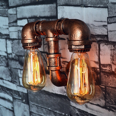 Iron Pipe Designed Double Light Hallway Lighting Industrial Wall Sconces