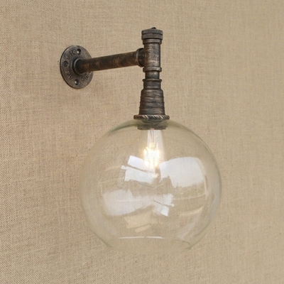 Vintage Glass Globe Shade Metal Wall Sconce with One Light