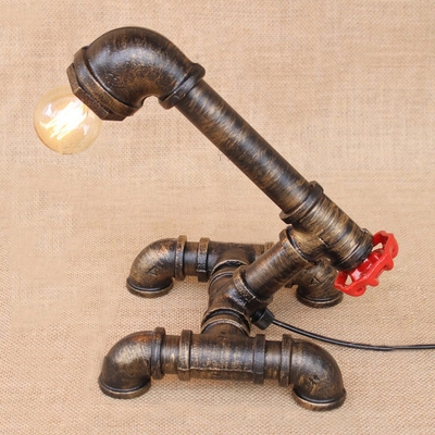 Industrial Wrought Iron Pipe Table Light Decorative Bronze Single Light Desk Lamp