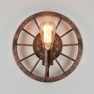 Rust Iron Single Light Wall Sconces with Wheel Shape in Vintage Style