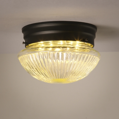 1-Light Industrial Ribbed Glass Shade LED Flush Mount Ceiling Light
