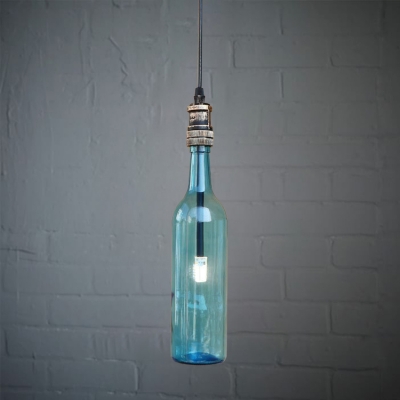 Clear/Blue/Amber/Gray Glass Bottle Shade Antique Bronze Finish Metal Pipe Bar Pendant