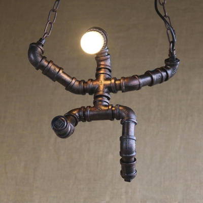 Industrial Meetal Pipe Ceiling Light Aged Bronze Finish Chain Hanging Pendant in Doll Shape