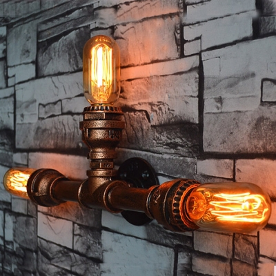 Restoration Iron Pipe Designed 3-Light Indoor Hallway Wall Sconce of Industrial Style
