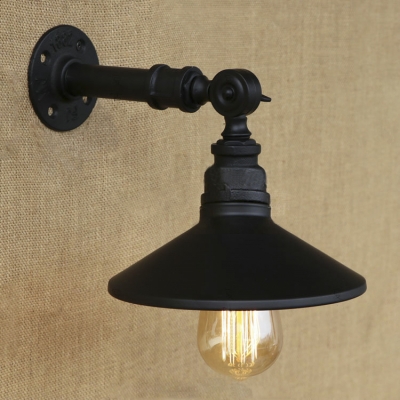 Industrial Black Finish Metal Shade One Light Wall Sconce for Hallway