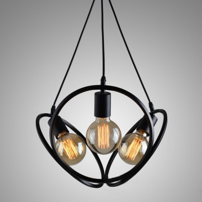 Nordic Style 3 Light Indoor Pendant with Round Shape in Black Finish