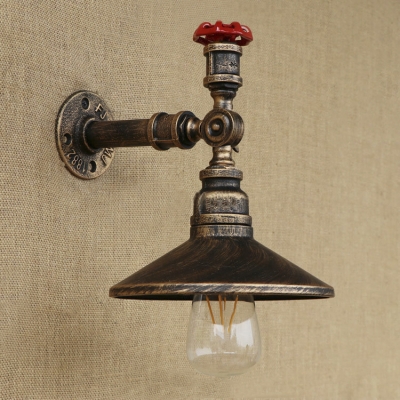 Retro Loft Valve Accent Saucer Shade Iron Pipe Wall Sconce in 9.84 Inches High
