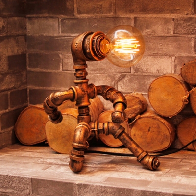 Industrial Pipe Style Table Lamp Rustic Home Decor Lighting Fixture in Aged Bronze