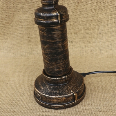 Rustic Lodge Antique Bronze Pipe Pole Table Light Bedside Desk Lamp with Black Metal Shade