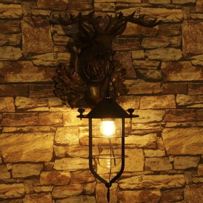 Deer Designed Vintage Decorative Indoor Wall Light in Black Finish