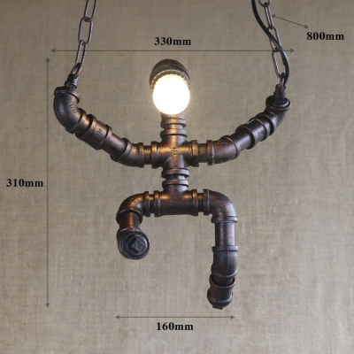 Industrial Meetal Pipe Ceiling Light Aged Bronze Finish Chain Hanging Pendant in Doll Shape