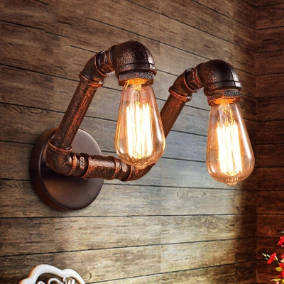 2 Light Double Indoor Sconce Industrial Rust Pipe Wall Light