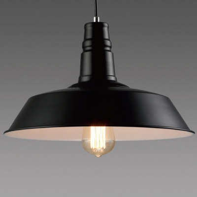 Industrial Barn Style Single LED Pendant in Black, 14
