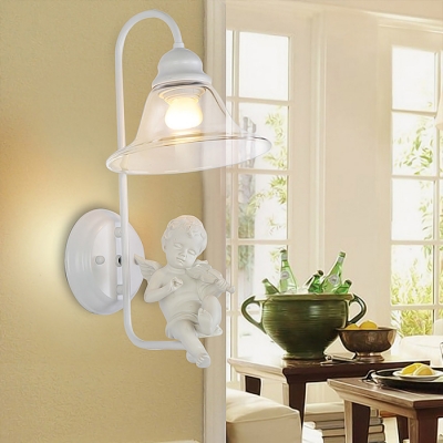 Pure Angel Pairs with All White Add Charm to Magnificent Single Light Wall Sconce Adorned with Clear Crystal Drop