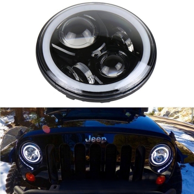 7 Inch 60W LED Headlight for Jeep Wrangler Hi/Lo Beam with RGB Angle Eye Cree LED 6500K Cellphone Bluetooth Change Color Pack of 2