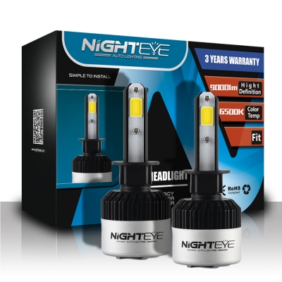 NIGHTEYE S2 Car LED Headlight Bulbs H1 72W 9000LM 6500K Bridgelux COB LED Pack of 2