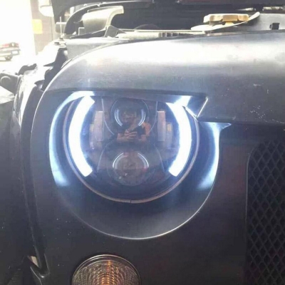 7 Inch 60W Round LED Projector Headlight for Jeep Wrangler JK TJ Amber Turn Signal Angel Eye DRL Cree LED Pack of 2