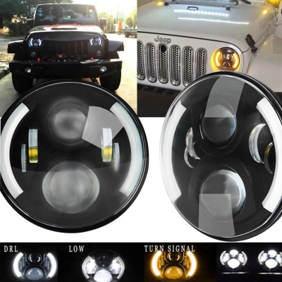 7 Inch 60W Round LED Projector Headlight for Jeep Wrangler JK TJ Amber Turn Signal Angel Eye DRL Cree LED Pack of 2