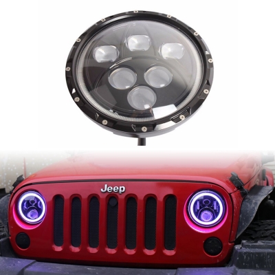 7 Inch 60W Round LED Projector Headlight for Jeep Wrangler Hi-Lo Beam with Halo Ring Cree LED Pack of 2