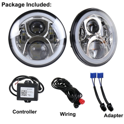 7 Inch 60W Chrome LED Headlight for Jeep Wrangler Hi/Lo Beam with RGB Angle Eye Cree LED 6500K Pack of 2