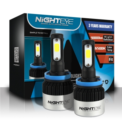 NIGHTEYE S2 Car LED Headlight Bulbs H11 72W 9000LM 6500K Bridgelux COB LED Pack of 2