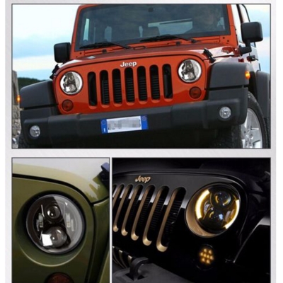 7 Inch 60W Round LED Projector Headlight for Jeep Wrangler JK TJ Amber Turn Signal Angel Eye DRL Cree LED Pack of 2