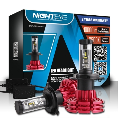 NIGHTEYE X1 Car LED Headlight Bulbs Hi/Lo Beam H4 60w 10000LM 6500K LUXEON ZES LED Pack of 2