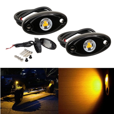 LED Rock Light for JEEP ATV SUV Off Road Trucks Boat Waterproof Rock Proof,  Yellow Light (Pack of 2)