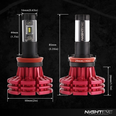NIGHTEYE X1 Car LED Headlight Bulbs H11 60w 10000LM 6500K LUXEON ZES LED Pack of 2