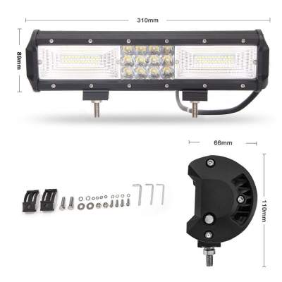 7D+ 12 Inch LED Work Light Bar 180W OSRAM Tri-Row Spot Flood Combo for Offroad 4x4 Jeep Truck ATV SUV 4WD Pickup Boat