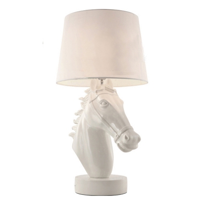Horse Table Lamp in White Resin with Fabric Shade