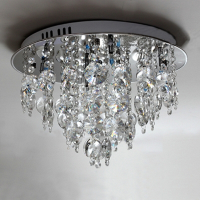 Grand Flush Mount Ceiling Light with Six Light  with Beautiful Crystal Falls Creating Glamorous Embellishment