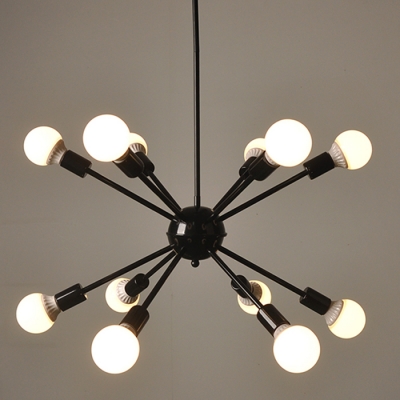 Industrial Edison Bulb Chandelier in Vintage Loft Style in Black Finish, 12 Lights