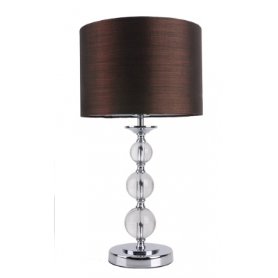 Contemporary Stacked Crystal Table Lamp with Drum Shade in Brown Fabric