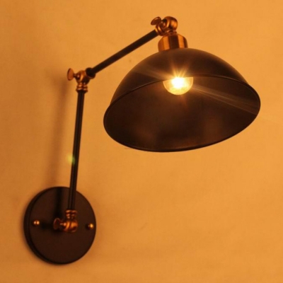 Industrial Dome Wall Sconce Swing Arm in Black