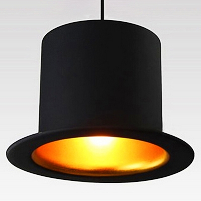 Contemporary Top Hat Pendant Light in Black Finish, 10'' Wide