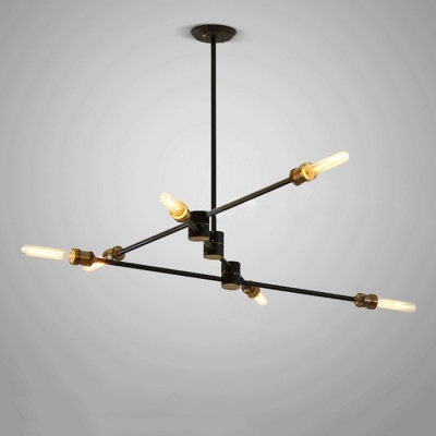 Industrial Semi-Flush Mount Ceiling Light in Black Finish with 6 Edison Bulbs, Light Branch Adjustable