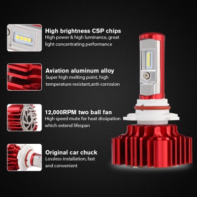 Nighteye A372 Car LED  Headlight Bulbs 9005 60W 8000LM 6000K CSP LED, Pack of 2