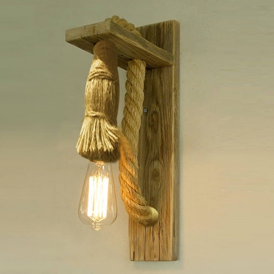Vintage Style 1 Light Natural Rope Wall Sconce in Wood Finish