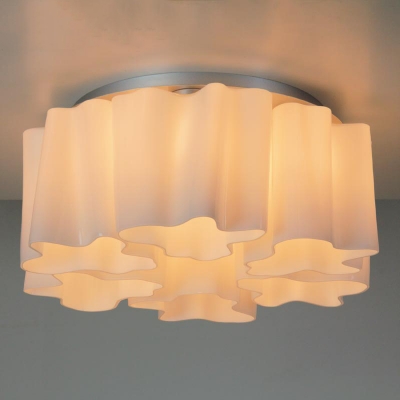 

Floral Frosted Blown White Glass Semi-Flush Mount Light, 6 Lights, HL440832