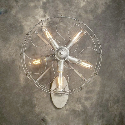 Fan Shaped Retro Style 5 Light Industrial LED Wall Light in Antique Nickel Finish