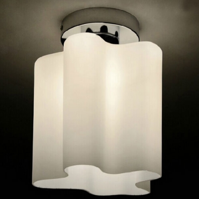 Floral Frosted Blown White Glass Semi-Flush Mount Light