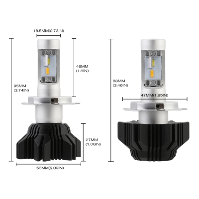 A359 Car LED Headlight Bulbs H4 50W 8000LM 3000K Yellow& 6500K White LUXEON ZES LED, Pack of 2