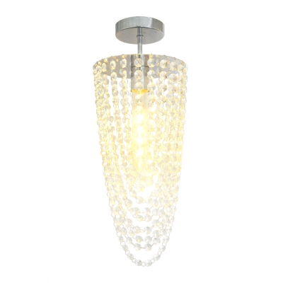 Bold Design Gracefully Glittering Long Crystal Semi Flush Chandelier Ceiling Light
