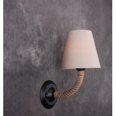 Vintage Rope Armed Industry Fabric Shaded LED Wall Lamp