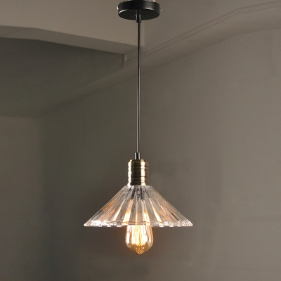 Cone Ribbed Glass Shaded LED Mini Pendant for Dining Room
