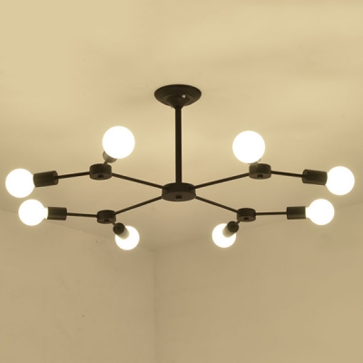 Industrial Semi Flush Ceiling Light with 8 Lights, Metal Lighting in Black