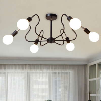 Industrial Wrought Iron Semi Flush Mount Ceiling Light With