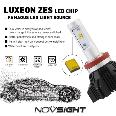 A359 Car LED Headlight Bulbs H11 50W 8000LM 3000K Yellow& 6500K White LUXEON ZES LED, Pack of 2